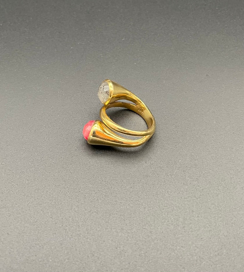 Rutilated Quartz and Coral Ring by Theofilos