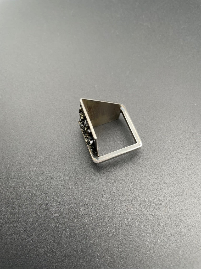 One of a Kind Square Pyrite Ring by Theofilos