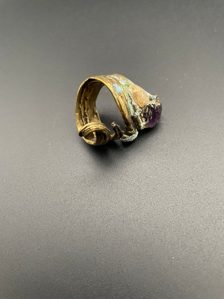 Amethyst and Crystal Quartz Bronze Selen Swirl Ring