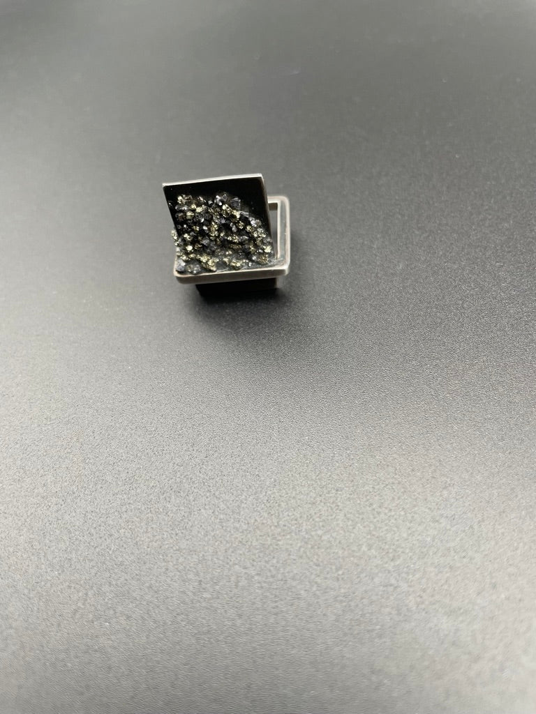 One of a Kind Square Pyrite Ring by Theofilos