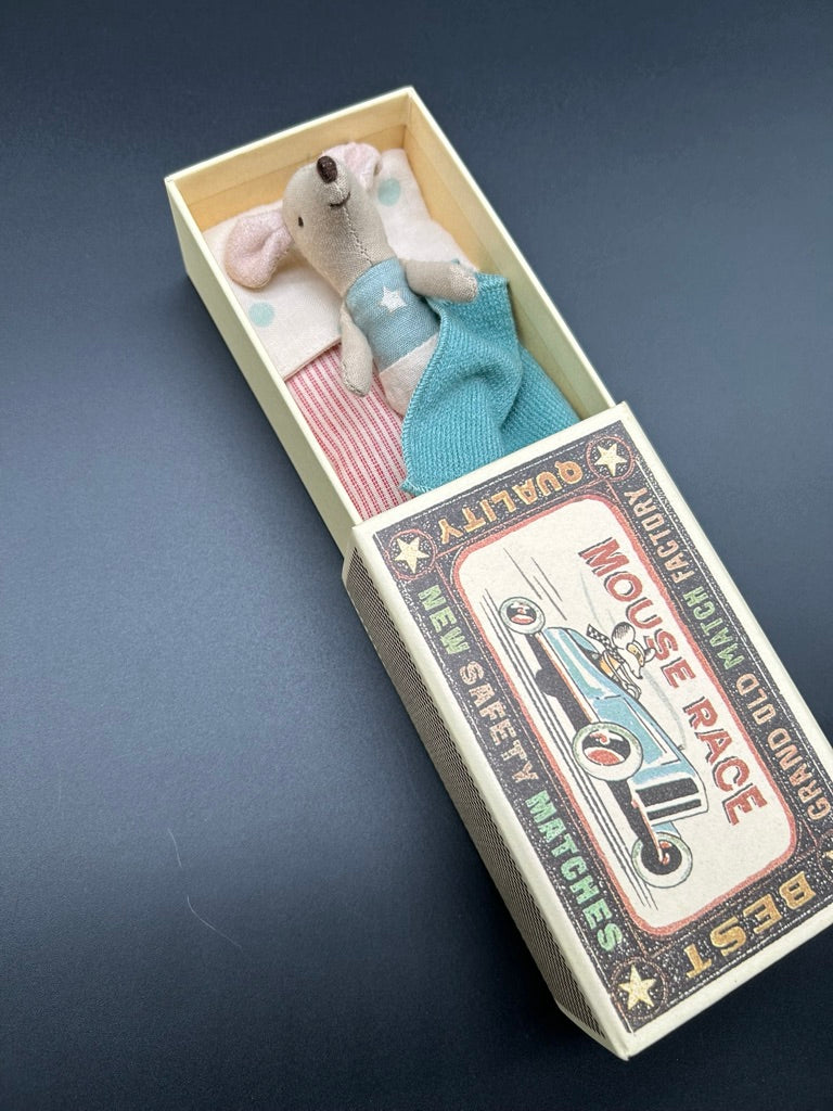 Maileg Little Brother Mouse in Matchbox Bed