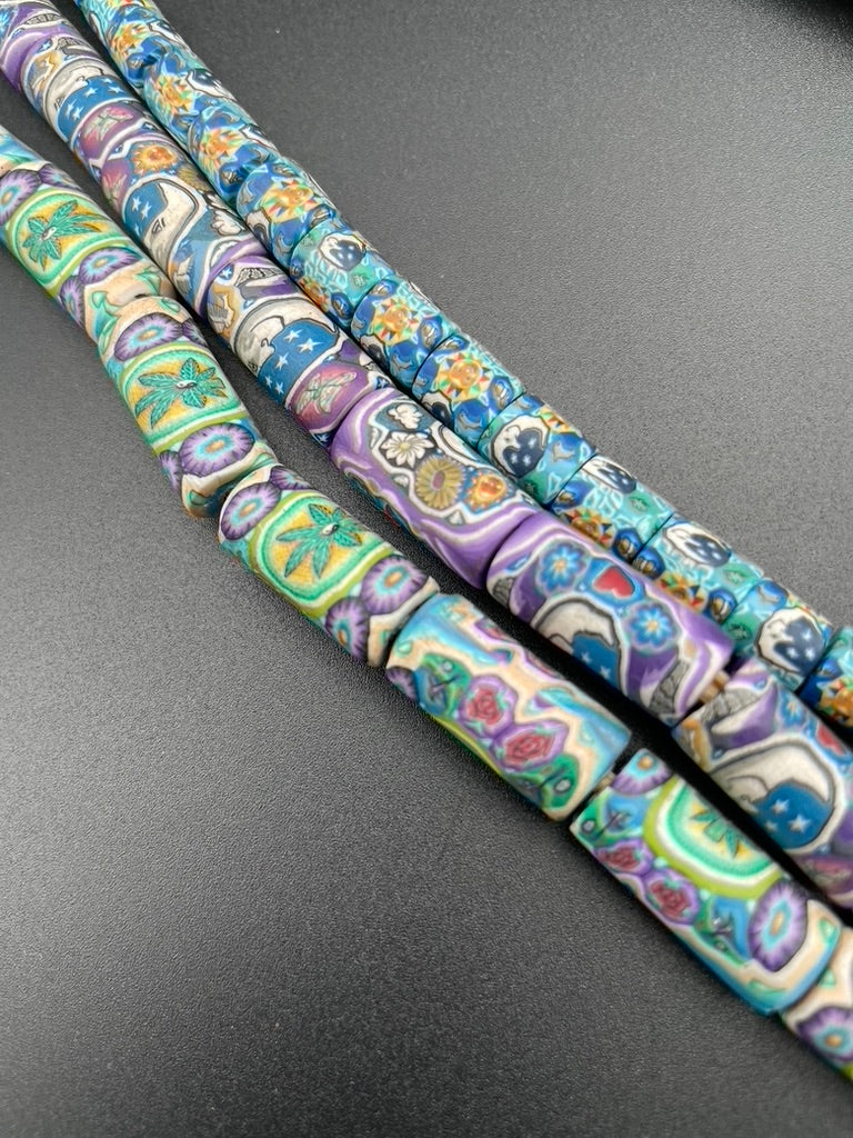 Painted Clay Bead Necklace Trio
