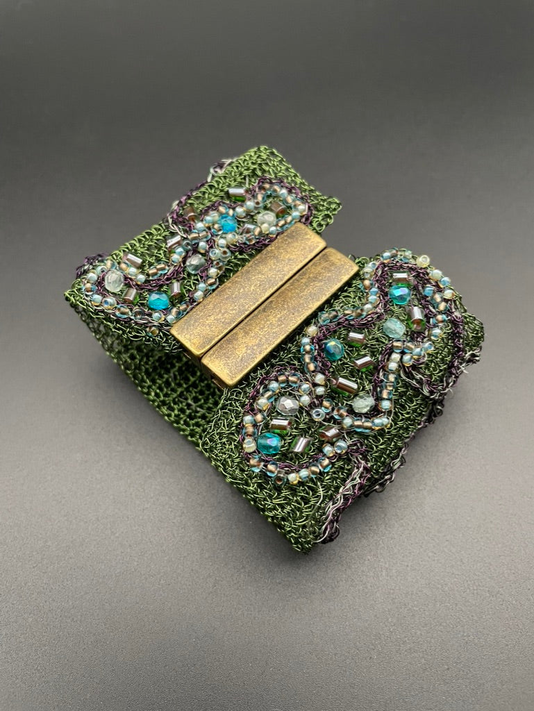 Crocheted Metal and Bead Bracelet