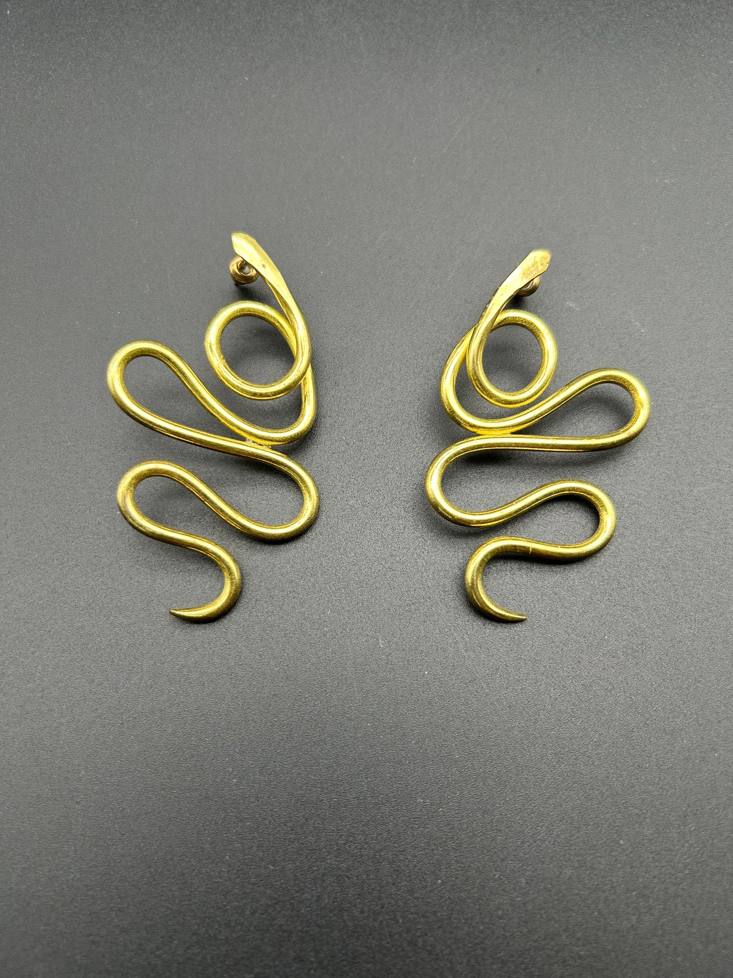 Large Brass Snake Earrings by Sibilia