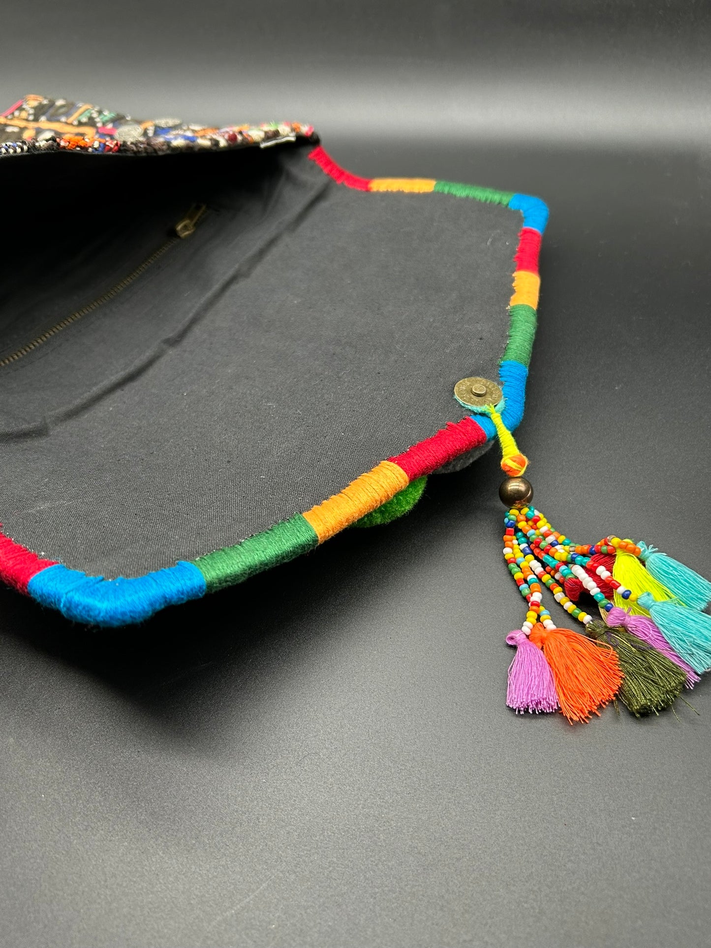 Pom Pom Fabric Clutch