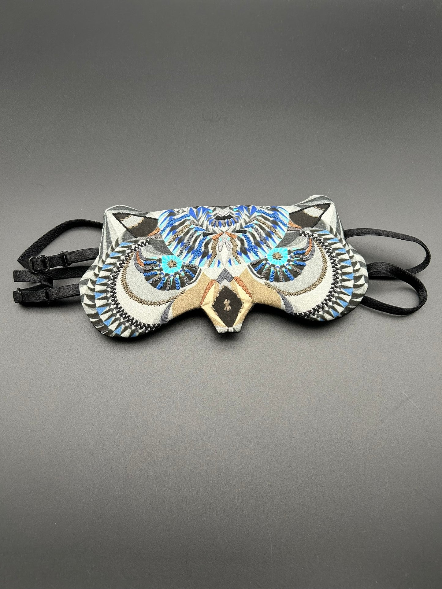 Hand Embroidered Silk Eye Mask-- Spirit Owl