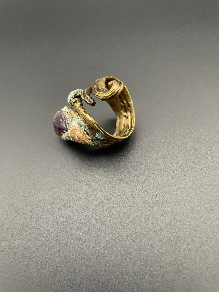Amethyst and Crystal Quartz Bronze Selen Swirl Ring