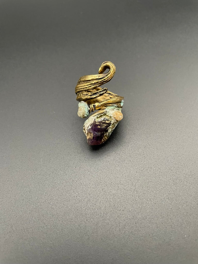 Amethyst and Crystal Quartz Bronze Selen Swirl Ring