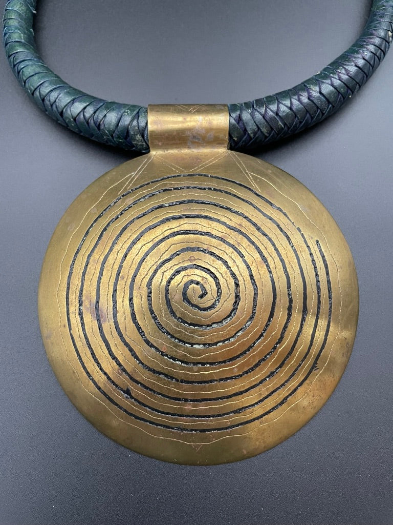 Brass Spiral and Leather Choker