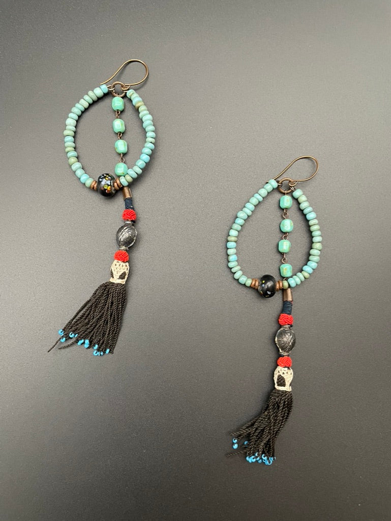 Long Blue Uzbek Tassel Earrings by Heather Haase