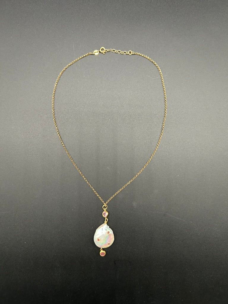 Freshwater Pearl and Pink Tourmaline Princess Necklace by Theofilos