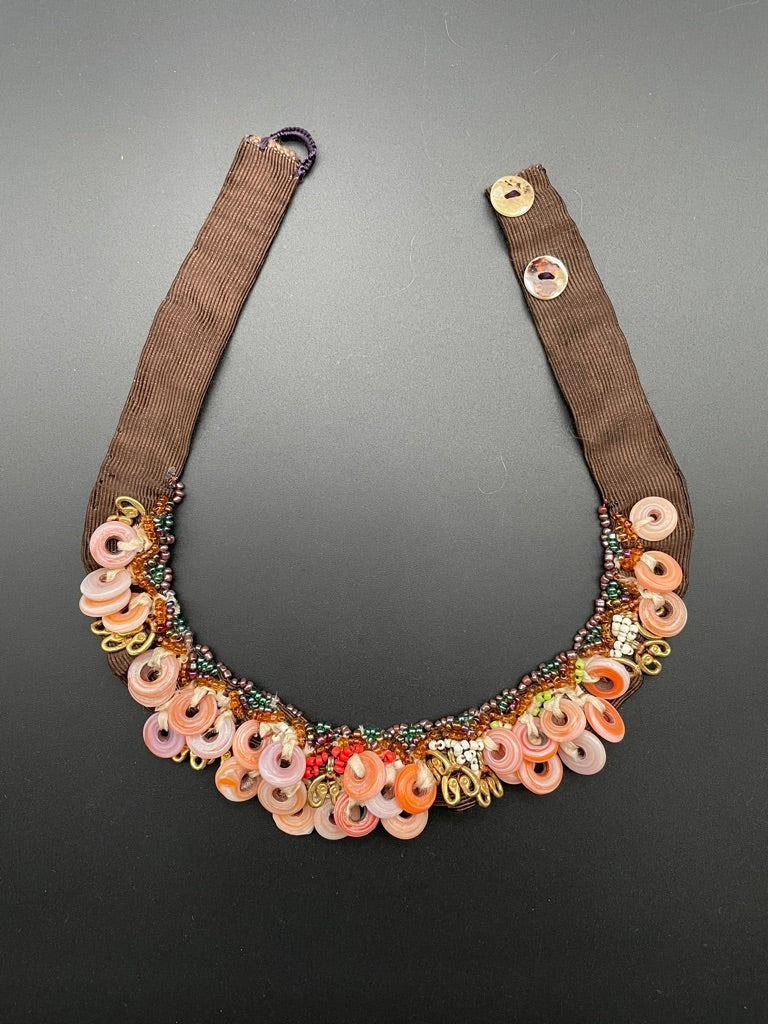 Fabric and Glass Bib Necklace