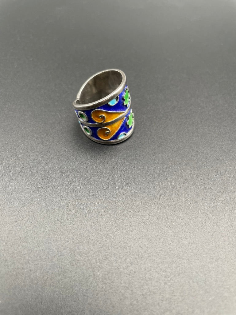 Silver and Enamel Hearts and Stars Ring
