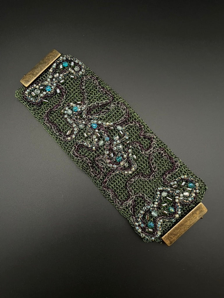 Crocheted Metal and Bead Bracelet