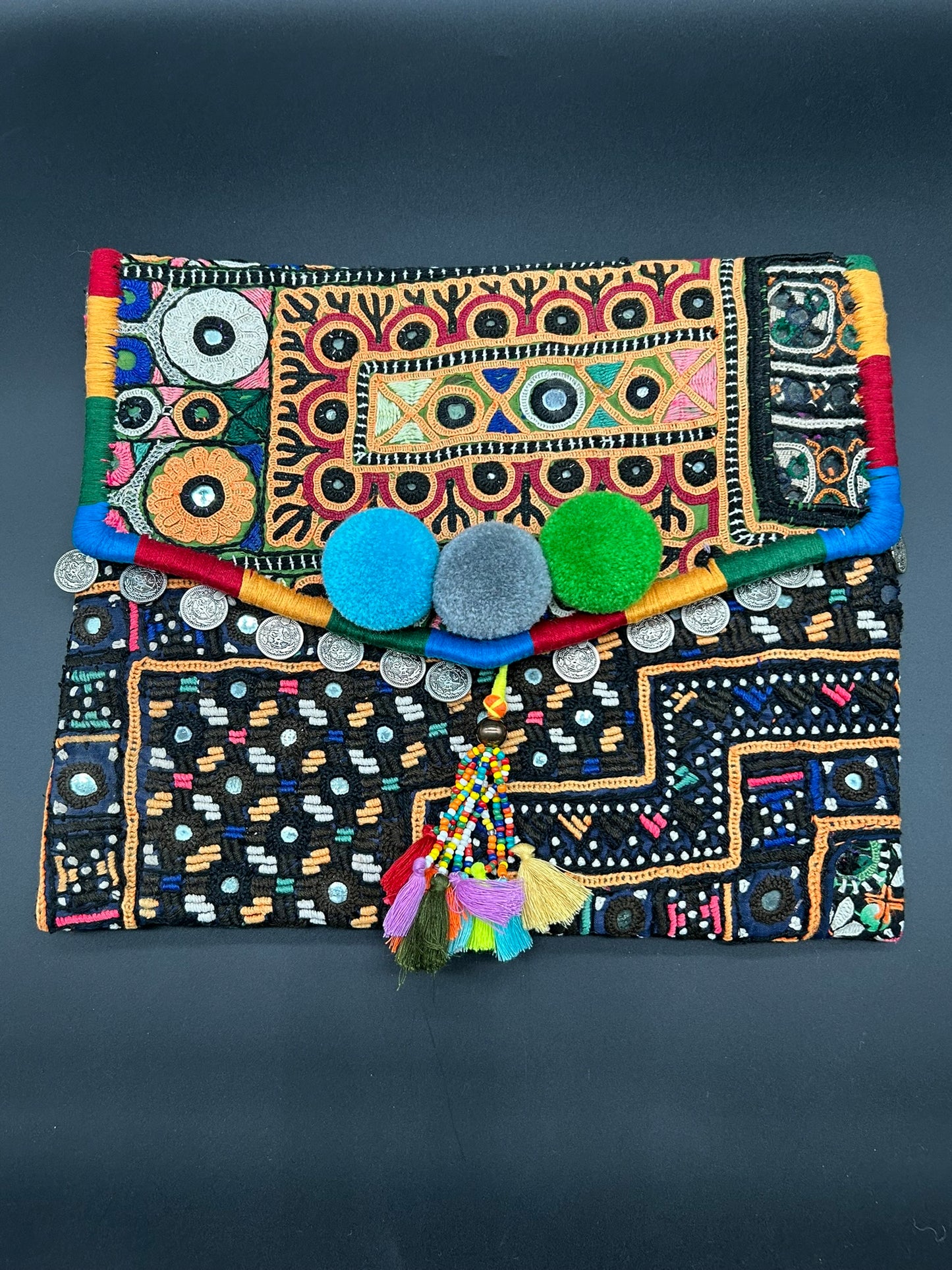 Pom Pom Fabric Clutch