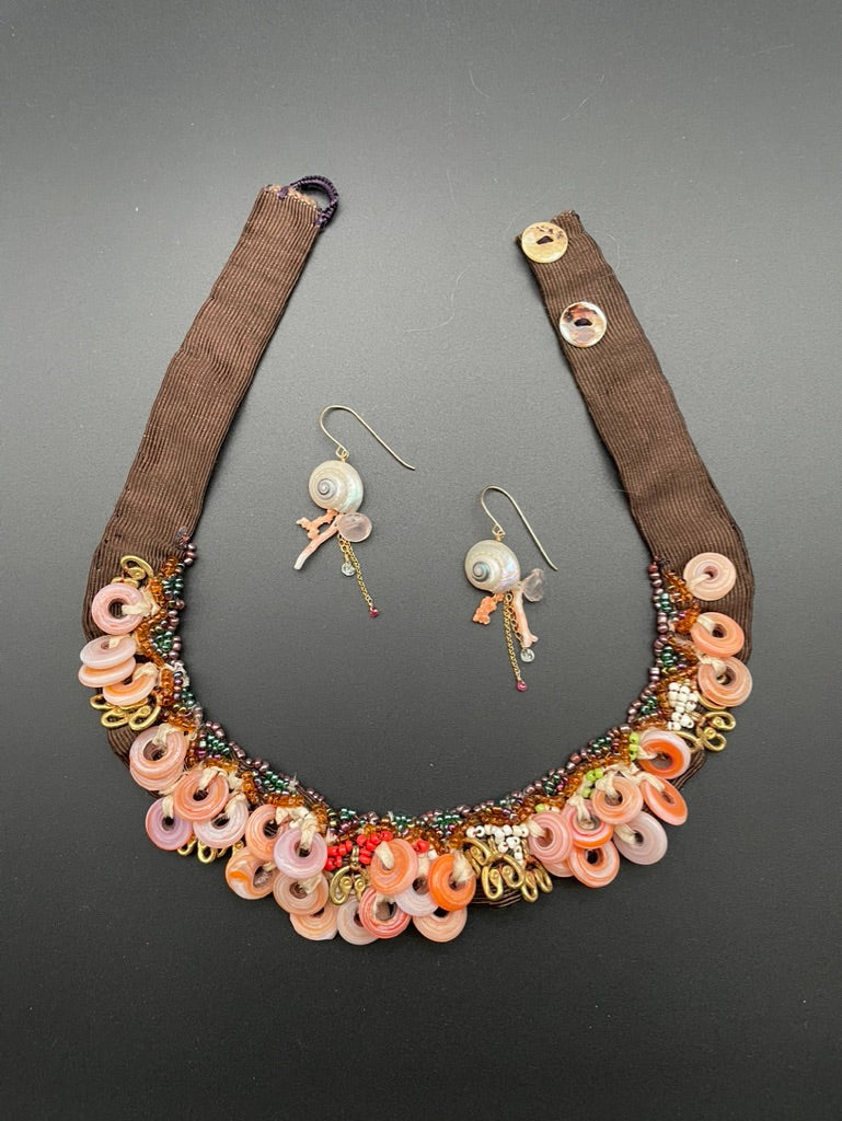 Coral and Crystal Shell Earrings by Philippa