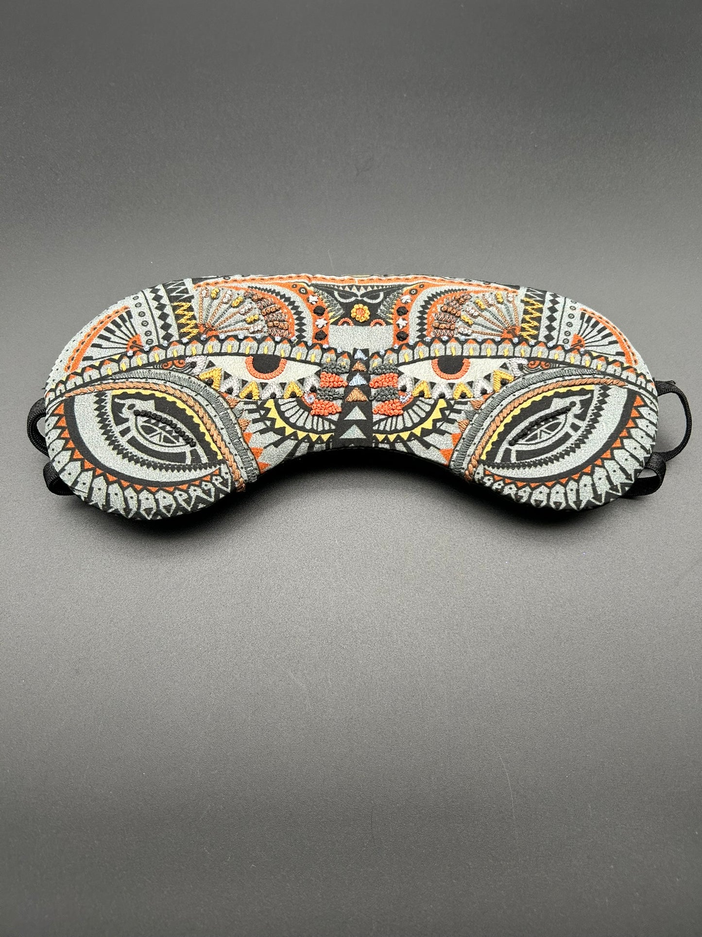 Hand Embroidered Silk Eye Mask-- Exotic, grey