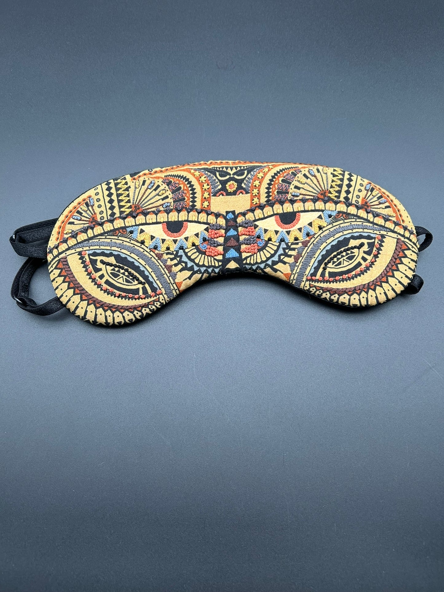 Hand Embroidered Silk Eye Mask-- Exotic, gold