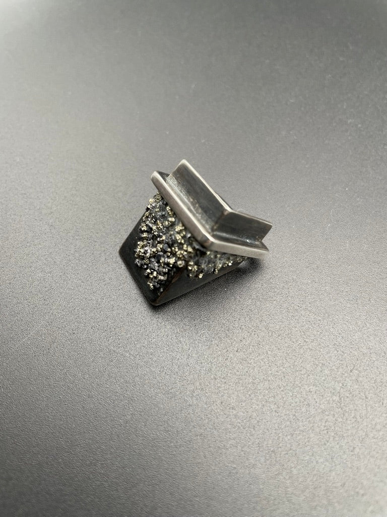 One of a Kind Square Pyrite Ring by Theofilos