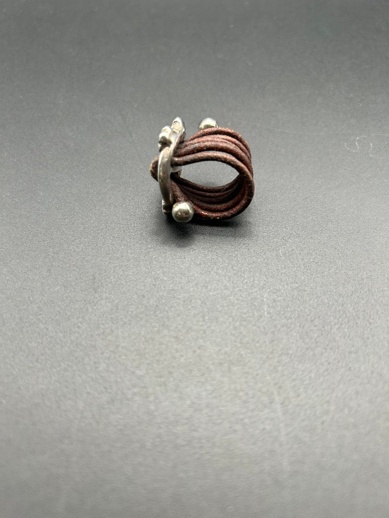 Leather and Silver Pinky Ring