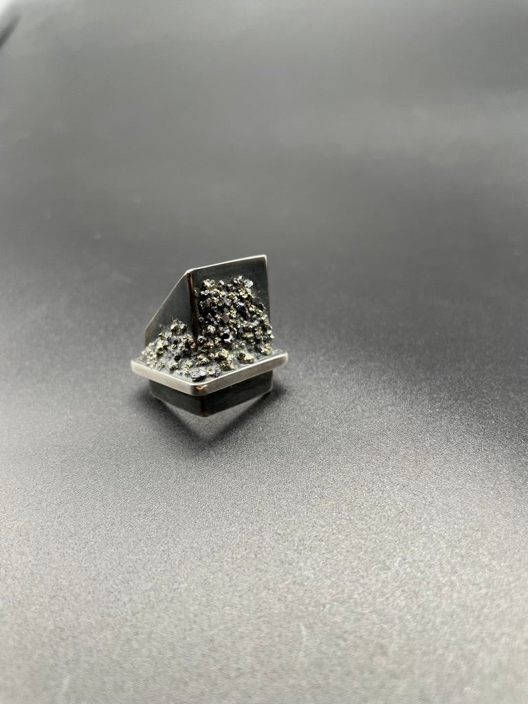 One of a Kind Square Pyrite Ring by Theofilos