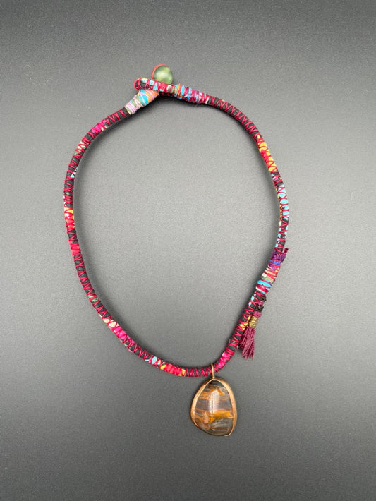 Tiger Eye Wrapped Tassel Necklace