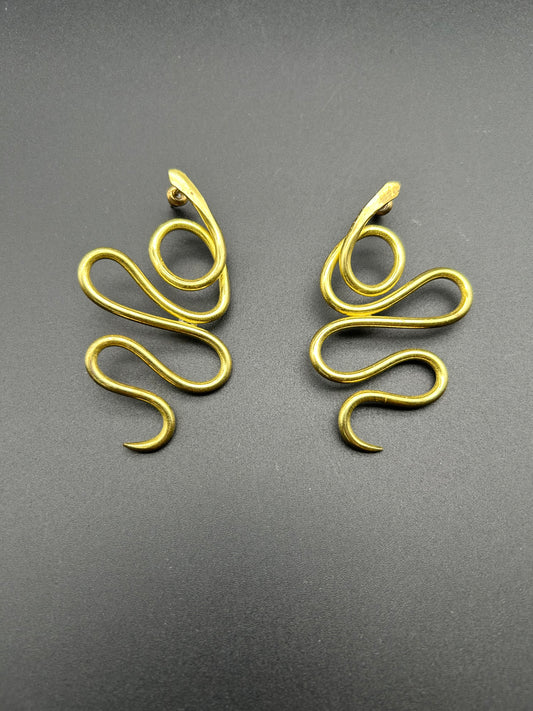 Large Brass Snake Earrings by Sibilia