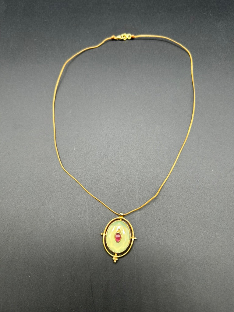 Chalcedony and Pink Tourmaline Corded Necklace by Theofilos