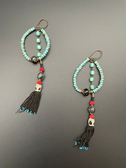 Long Blue Uzbek Tassel Earrings by Heather Haase