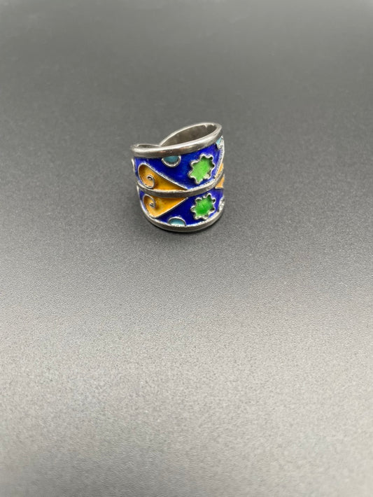 Silver and Enamel Hearts and Stars Ring