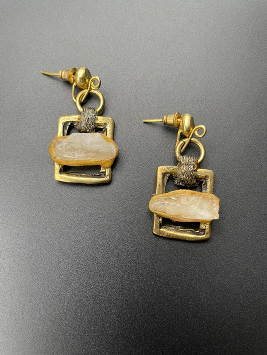Square Bronze Crystal Quartz Selen Earrings