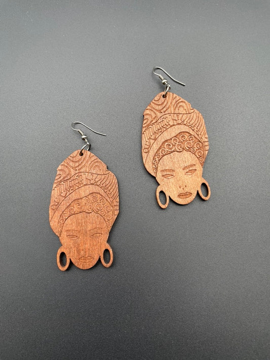 Wooden African Goddess Earrings