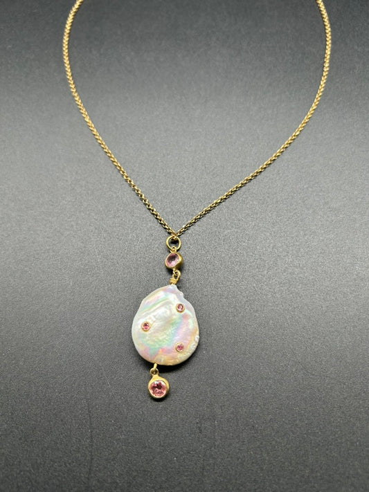 Freshwater Pearl and Pink Tourmaline Princess Necklace by Theofilos