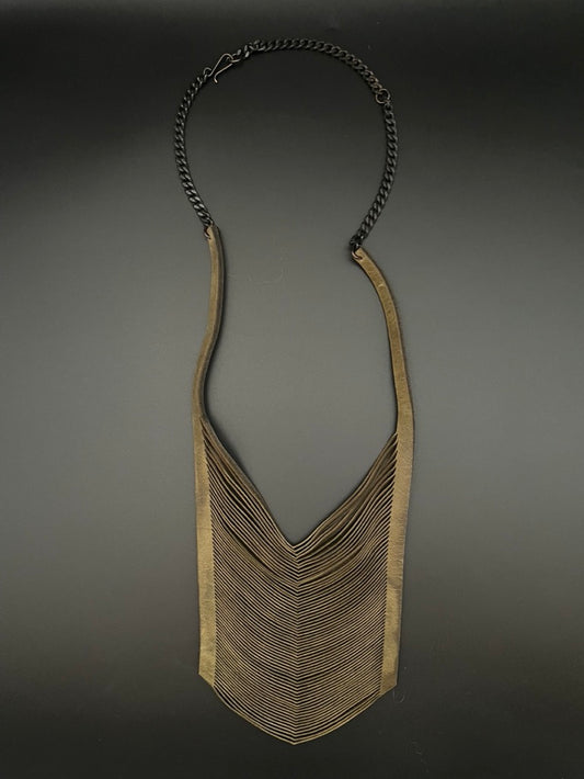 Metallic Leather Breast Plate Necklace