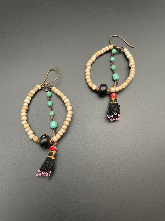 Short Cream Uzbek Tassel Earrings by Heather Haase