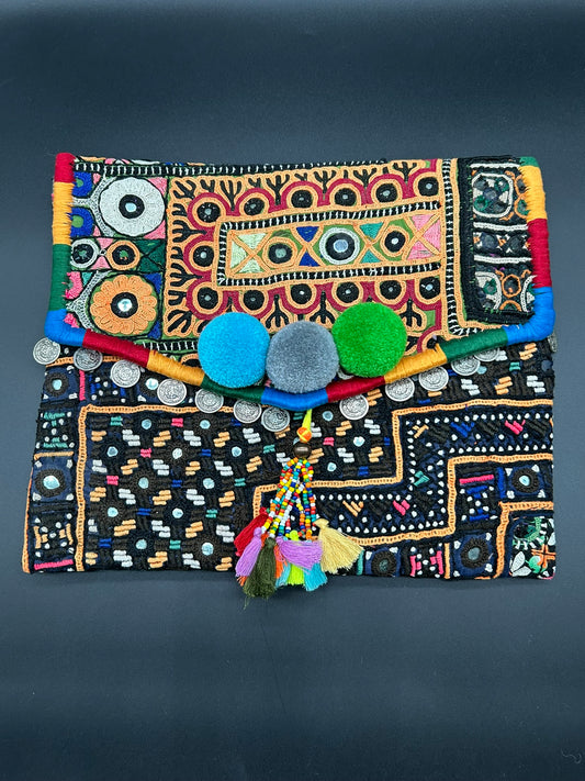 Pom Pom Fabric Clutch