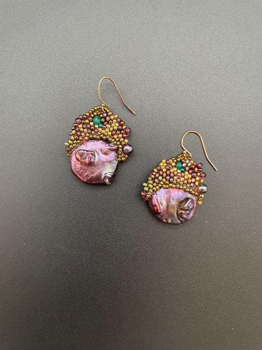 Peacock Pearl Earrings by Ilana