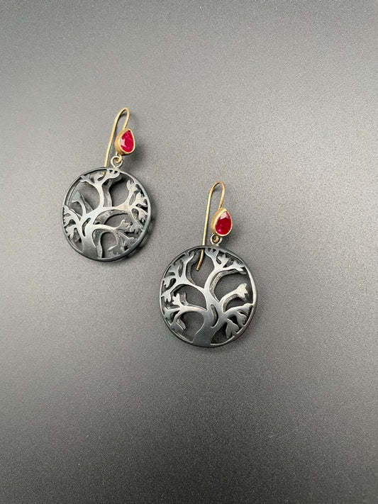 Tree of Life Ruby Earrings by Theofilos